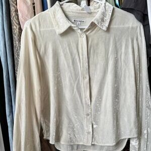 Reformation‎ Cream Velvet Cropped Blouse Oversized Button Up Soft Feminine